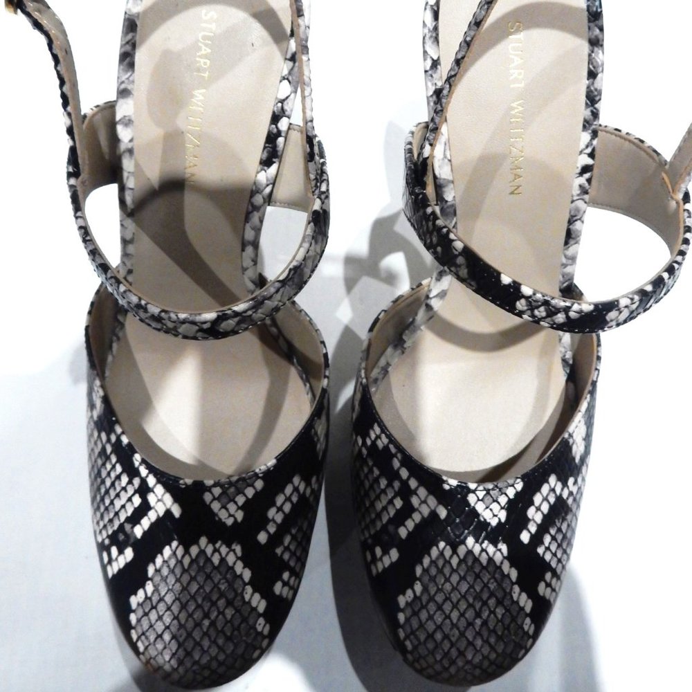 Stuart Weitzman Black / Beige Python Embossed Pla… - image 1